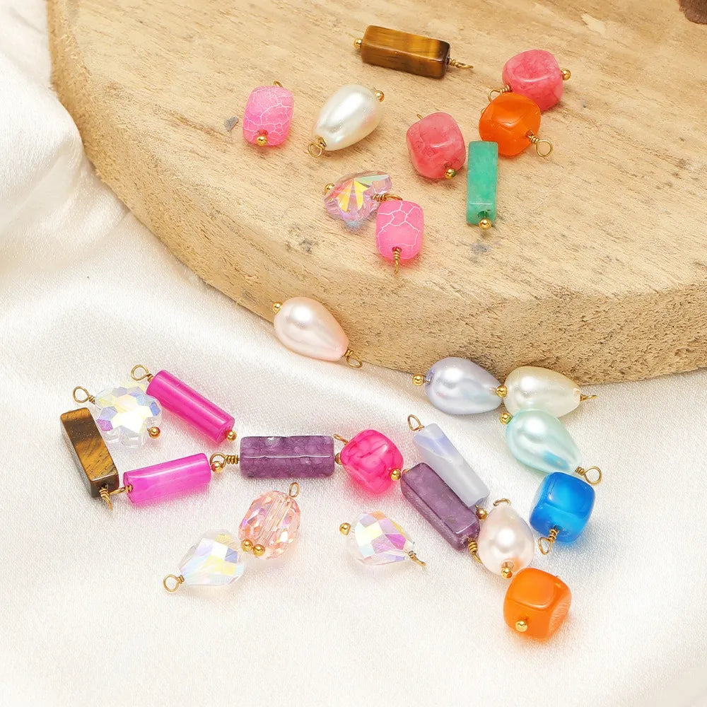 Crystal & Pearl Bead Charms with Stainless Steel Loop