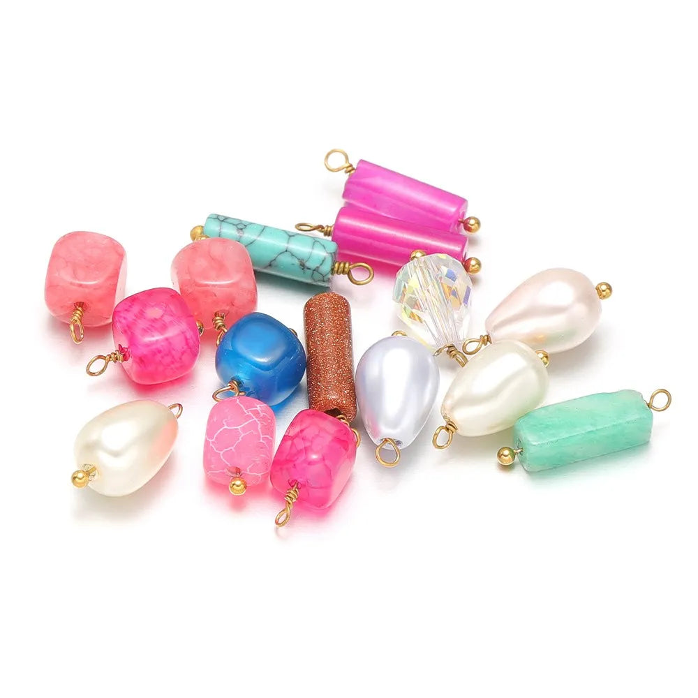 Crystal & Pearl Bead Charms with Stainless Steel Loop