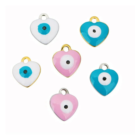 Stainless Steel Evil Eye Heart Charms