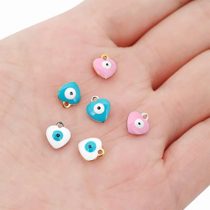 Stainless Steel Evil Eye Heart Charms