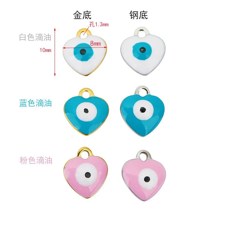 Stainless Steel Evil Eye Heart Charms