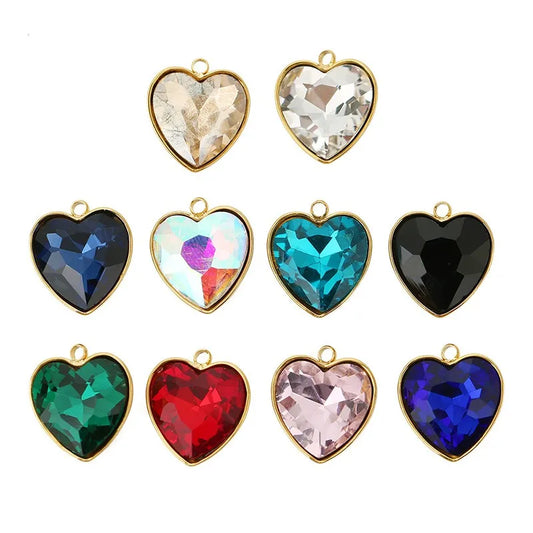 Faceted Glass Heart Charms