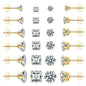 Gold Stainless Steel Stud Earrings, 12 Pairs, Square & Round Cubic Zirconia