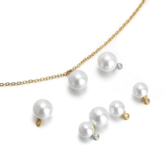 Round Pearl Charms with Stainless Steel Loop