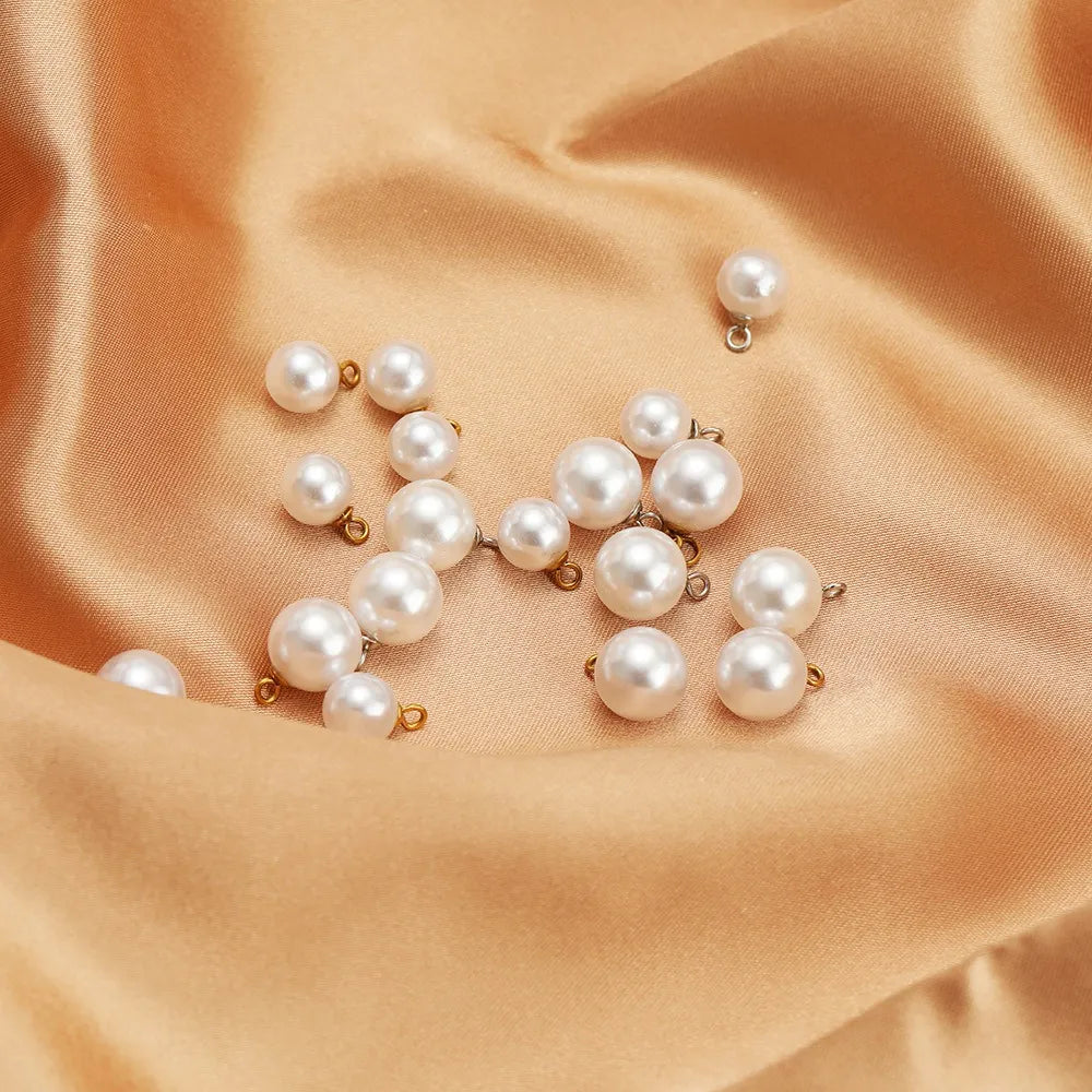 Round Pearl Charms with Stainless Steel Loop