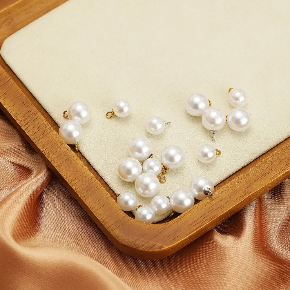 Round Pearl Charms with Stainless Steel Loop