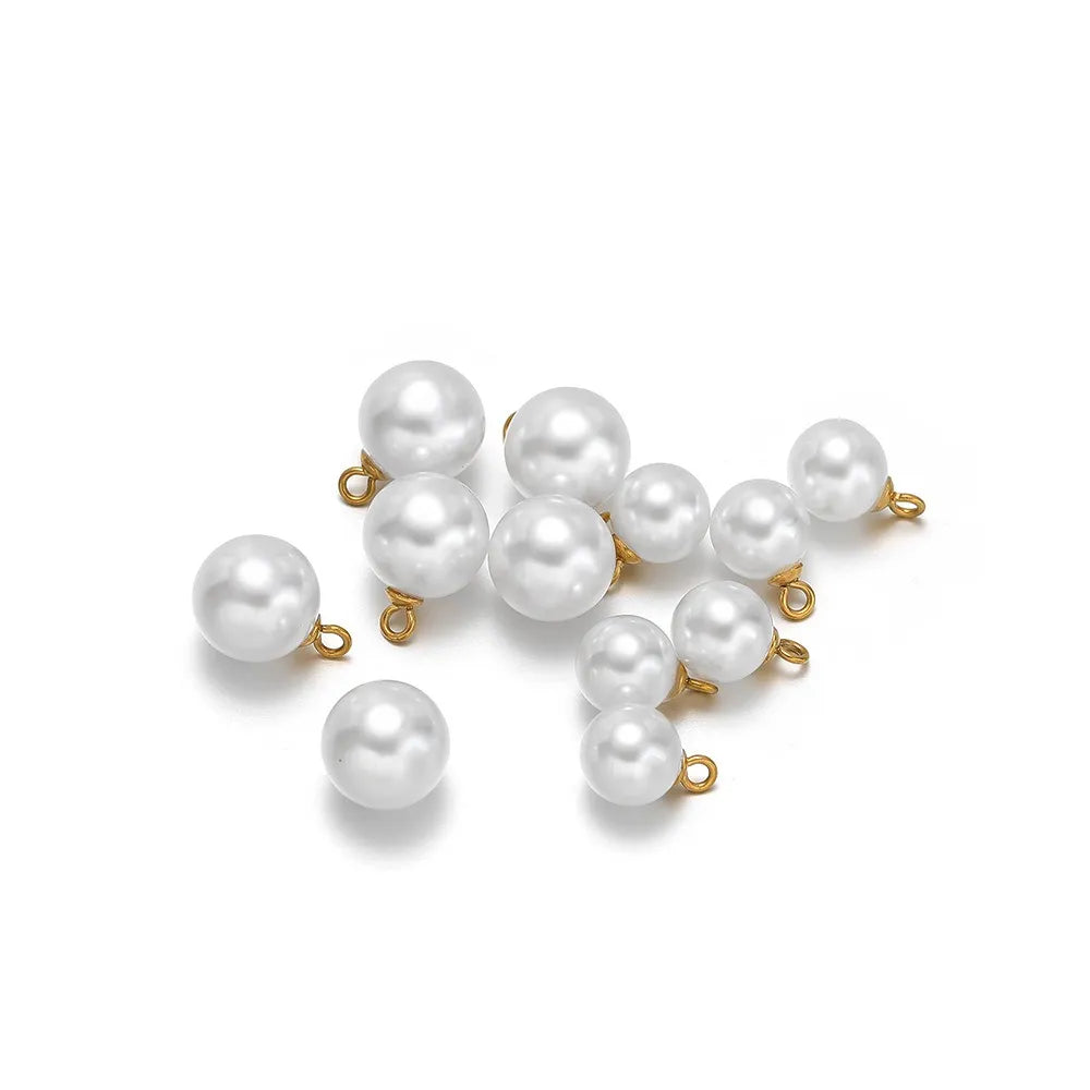 Round Pearl Charms with Stainless Steel Loop
