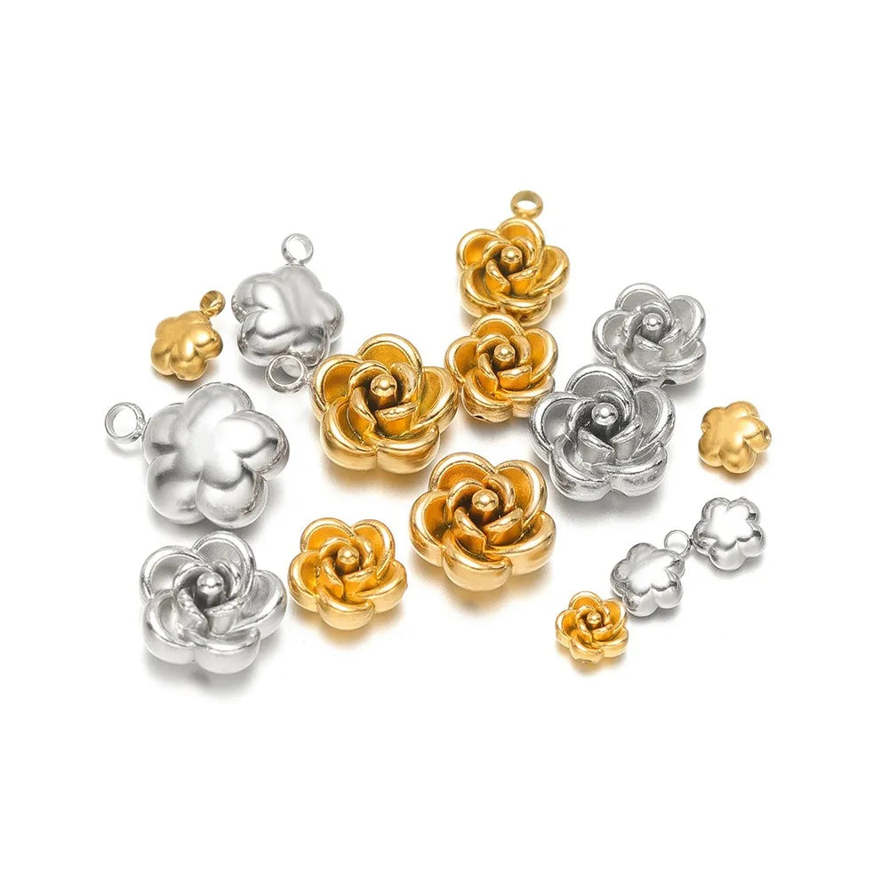 Stainless Steel 3D Rose Flower Charms