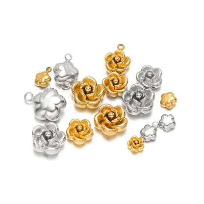 Stainless Steel 3D Rose Flower Charms