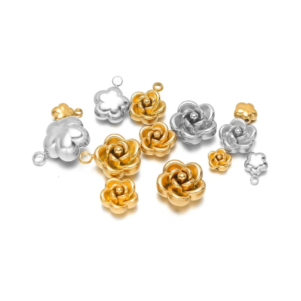 Stainless Steel 3D Rose Flower Charms