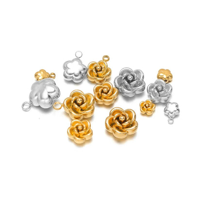 Stainless Steel 3D Rose Flower Charms