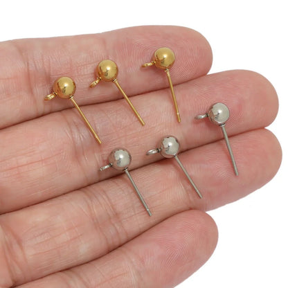 Stainless Steel Ball Stud Earring Posts with Loop