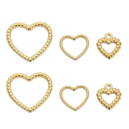 Stainless Steel Beaded Heart Charms & Links