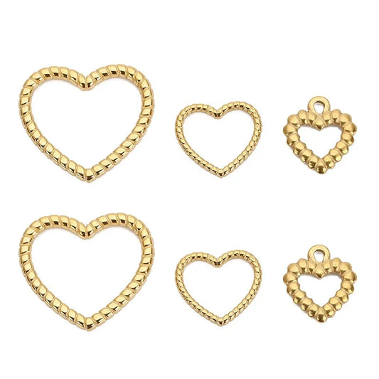 Stainless Steel Beaded Heart Charms & Links