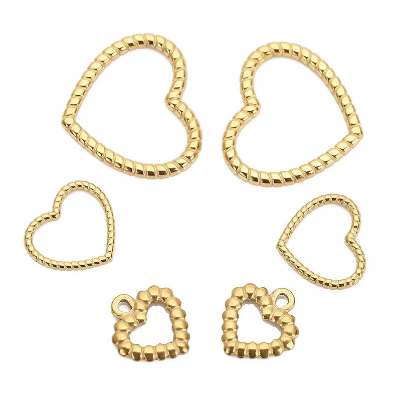 Stainless Steel Beaded Heart Charms & Links