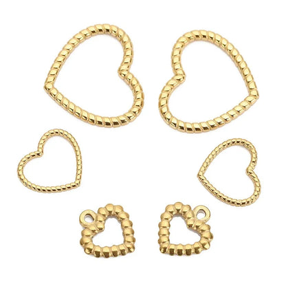 Stainless Steel Beaded Heart Charms & Links