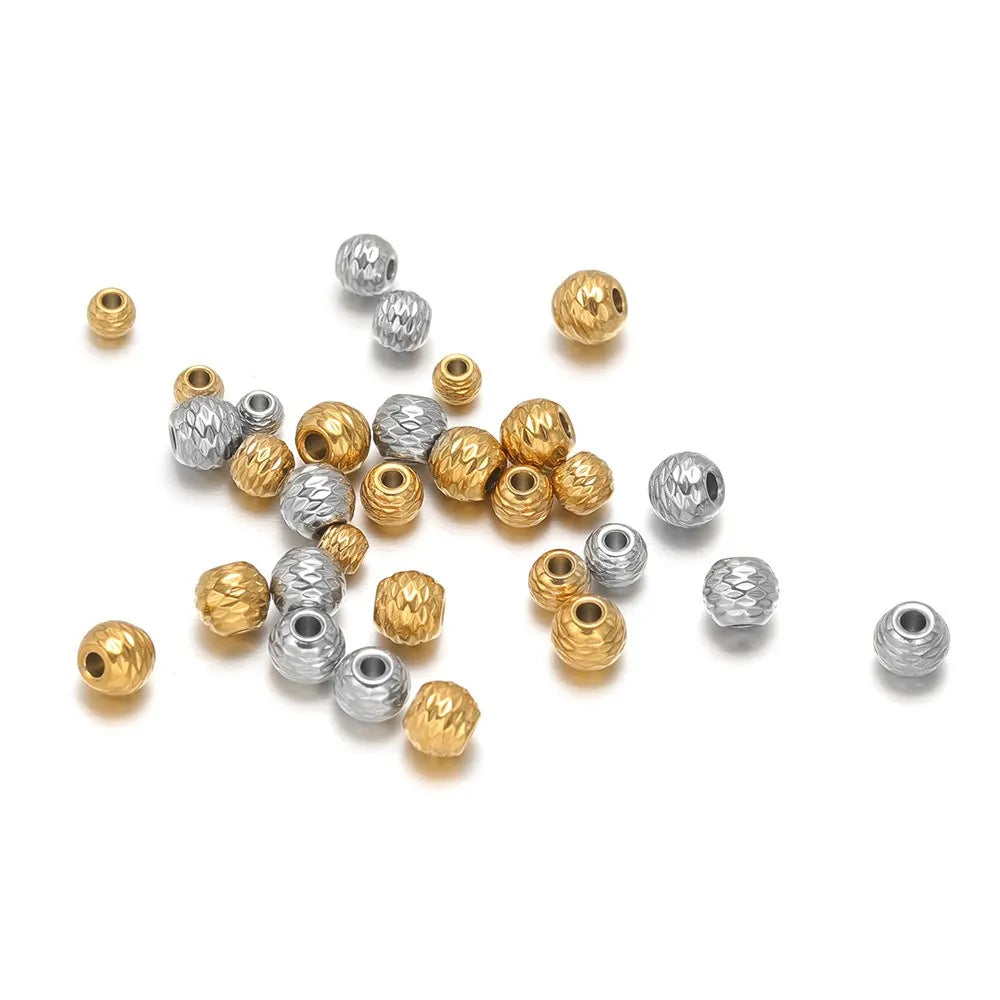 Stainless Steel Diamond-Cut Round Spacer Beads