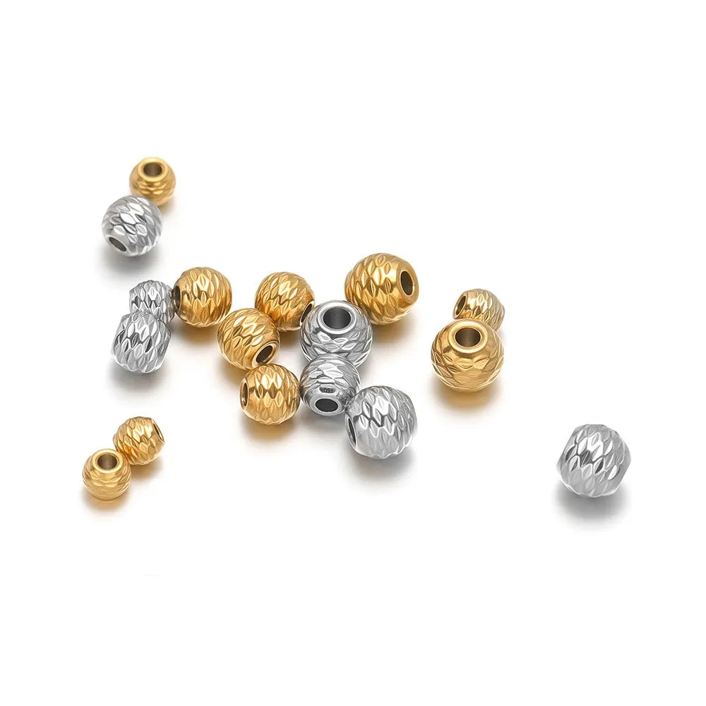 Stainless Steel Diamond-Cut Round Spacer Beads