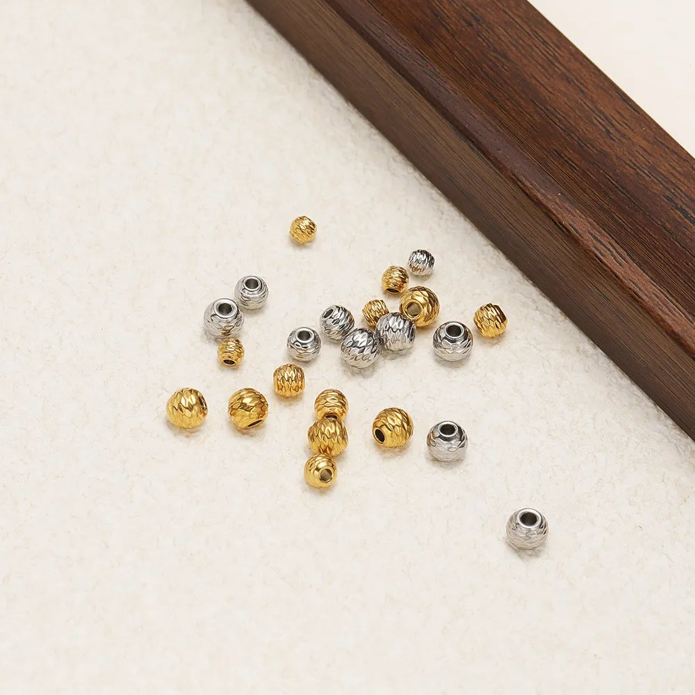 Stainless Steel Diamond-Cut Round Spacer Beads