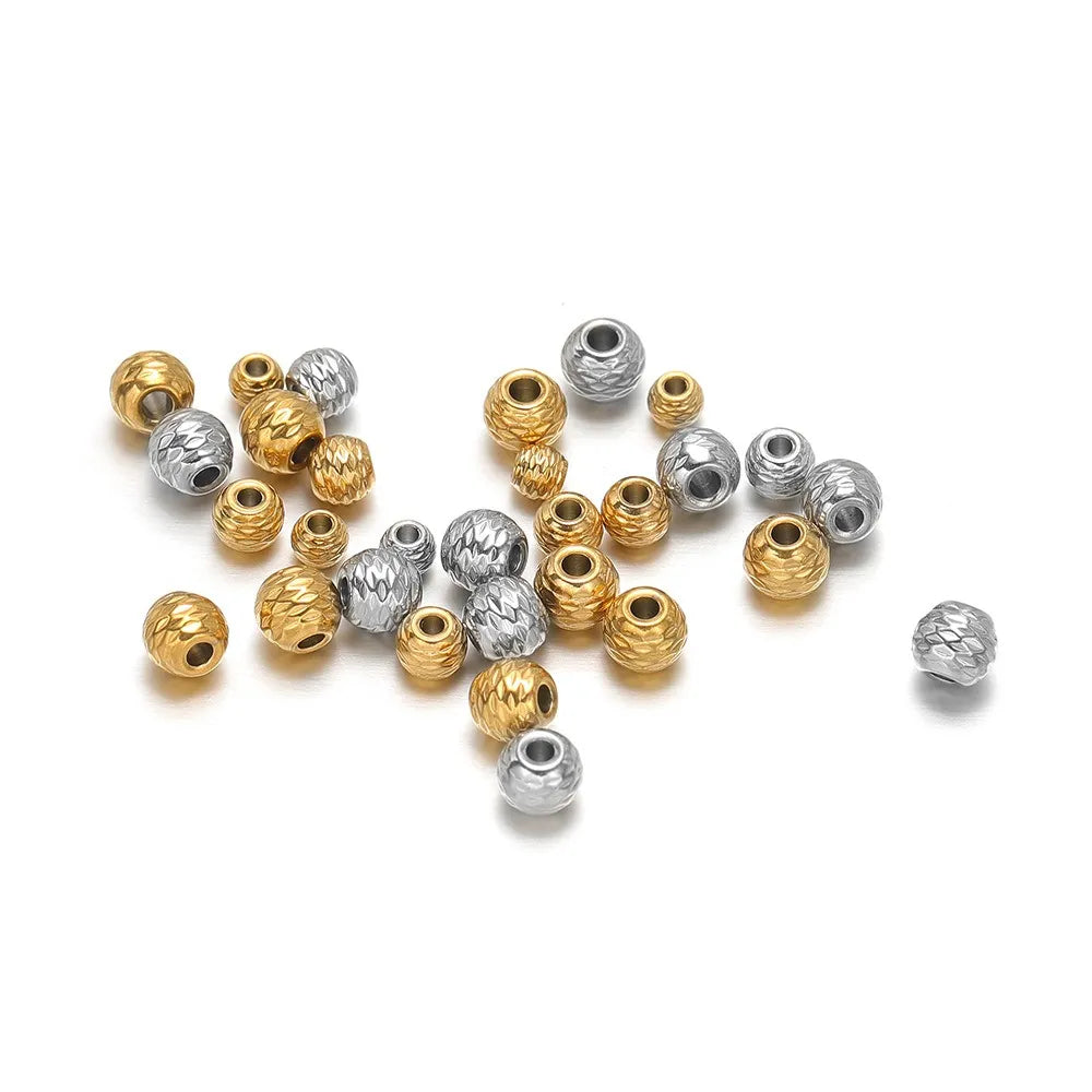 Stainless Steel Diamond-Cut Round Spacer Beads