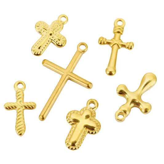 Stainless Steel Embossed Cross Charms