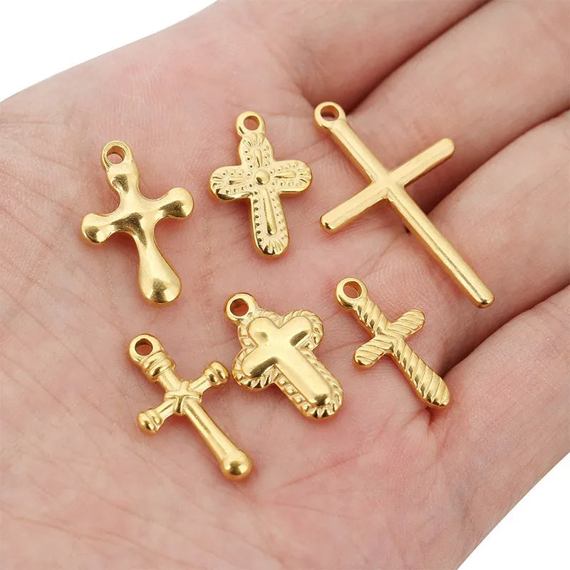 Stainless Steel Embossed Cross Charms