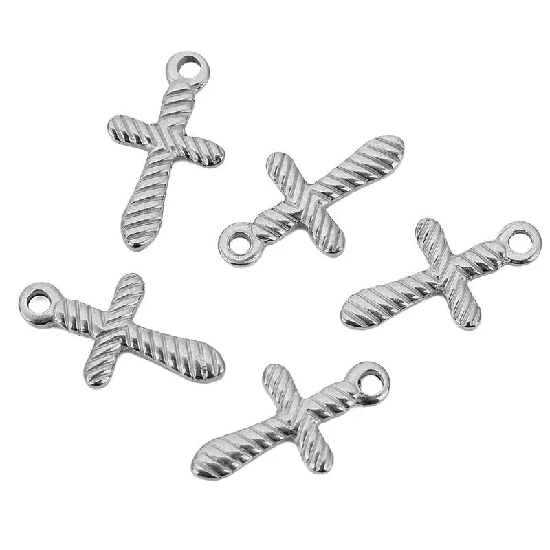 Stainless Steel Embossed Cross Charms