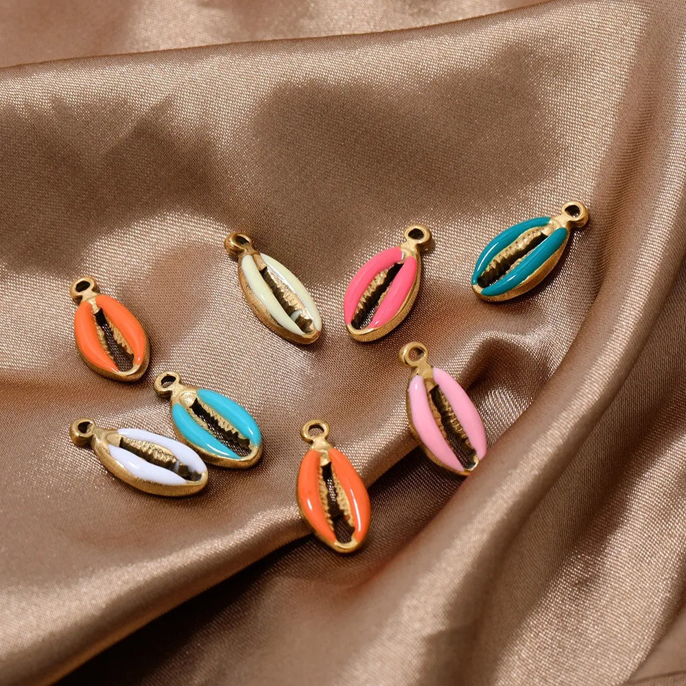 Stainless Steel Enamel Cowrie Shell Charms