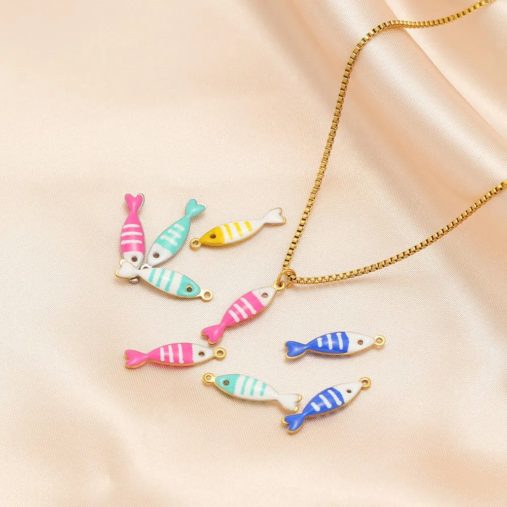 Stainless Steel Enamel Fish Charms