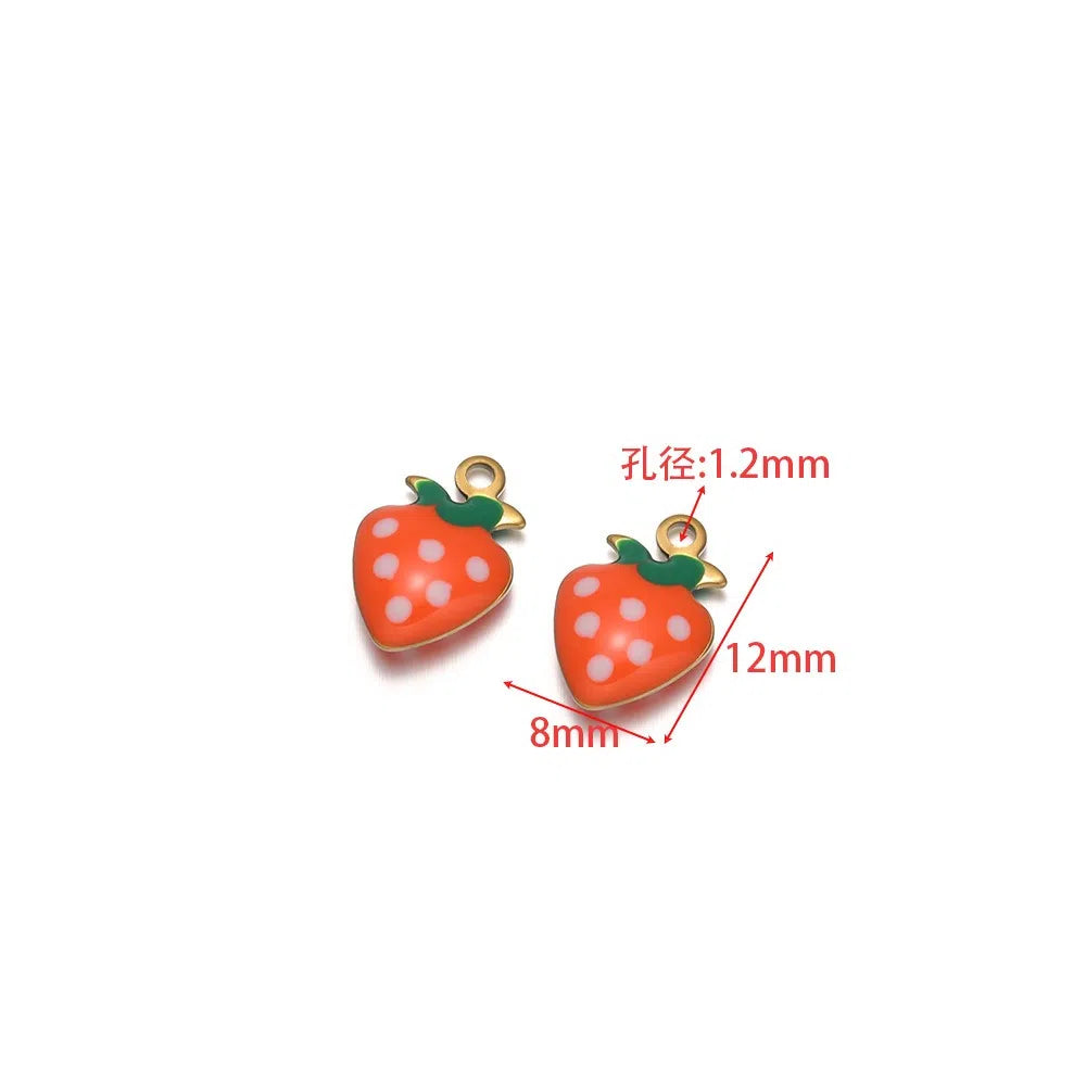 Stainless Steel Enamel Strawberry Charms