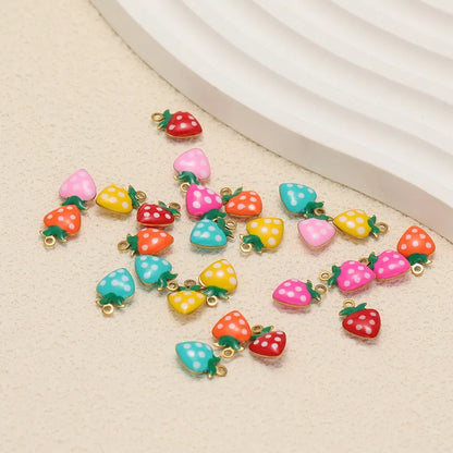 Stainless Steel Enamel Strawberry Charms