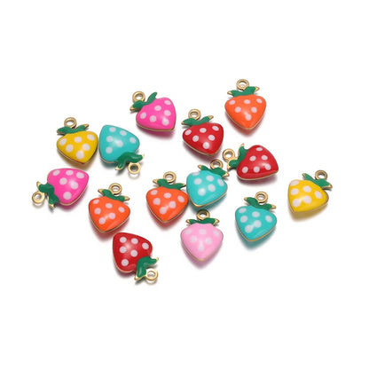 Stainless Steel Enamel Strawberry Charms
