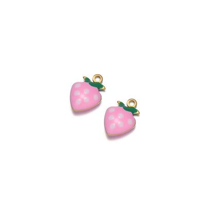 Stainless Steel Enamel Strawberry Charms