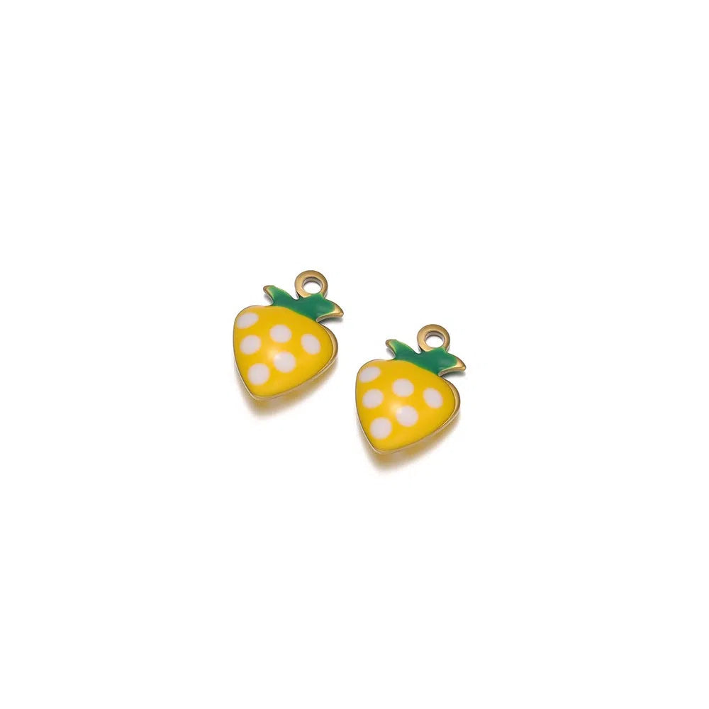 Stainless Steel Enamel Strawberry Charms