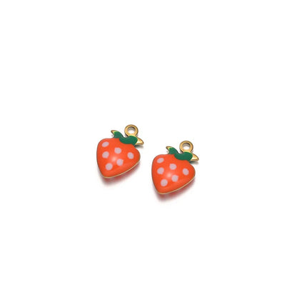 Stainless Steel Enamel Strawberry Charms