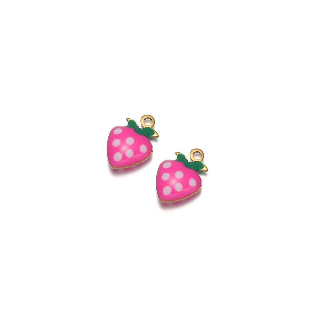Stainless Steel Enamel Strawberry Charms