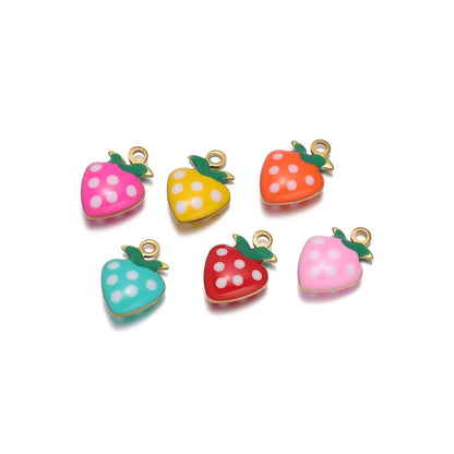 Stainless Steel Enamel Strawberry Charms