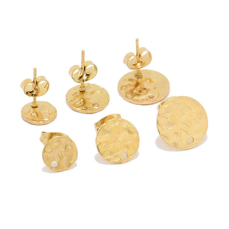 Stainless Steel Hammered Round Stud Earrings with Hole