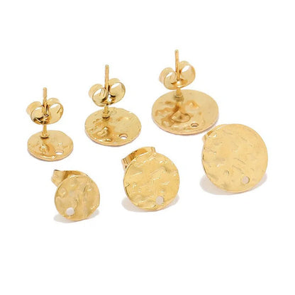 Stainless Steel Hammered Round Stud Earrings with Hole