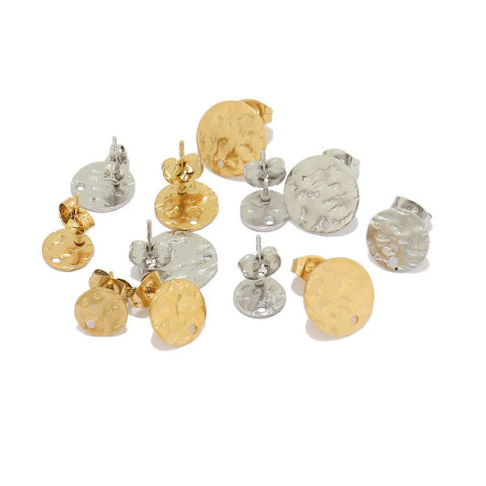 Stainless Steel Hammered Round Stud Earrings with Hole