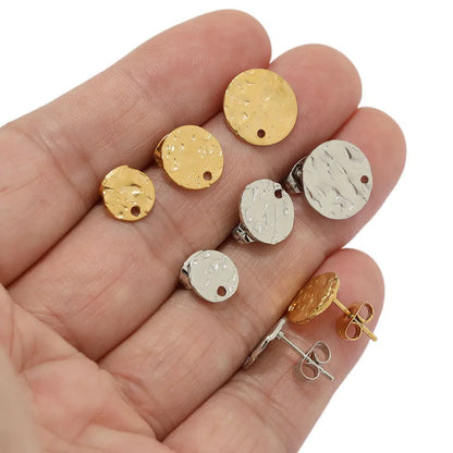 Stainless Steel Hammered Round Stud Earrings with Hole