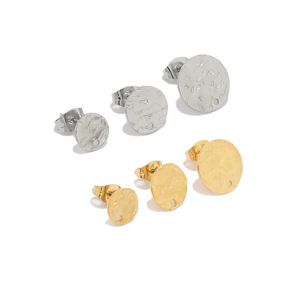 Stainless Steel Hammered Round Stud Earrings with Hole