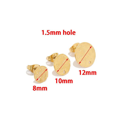 Stainless Steel Hammered Round Stud Earrings with Hole