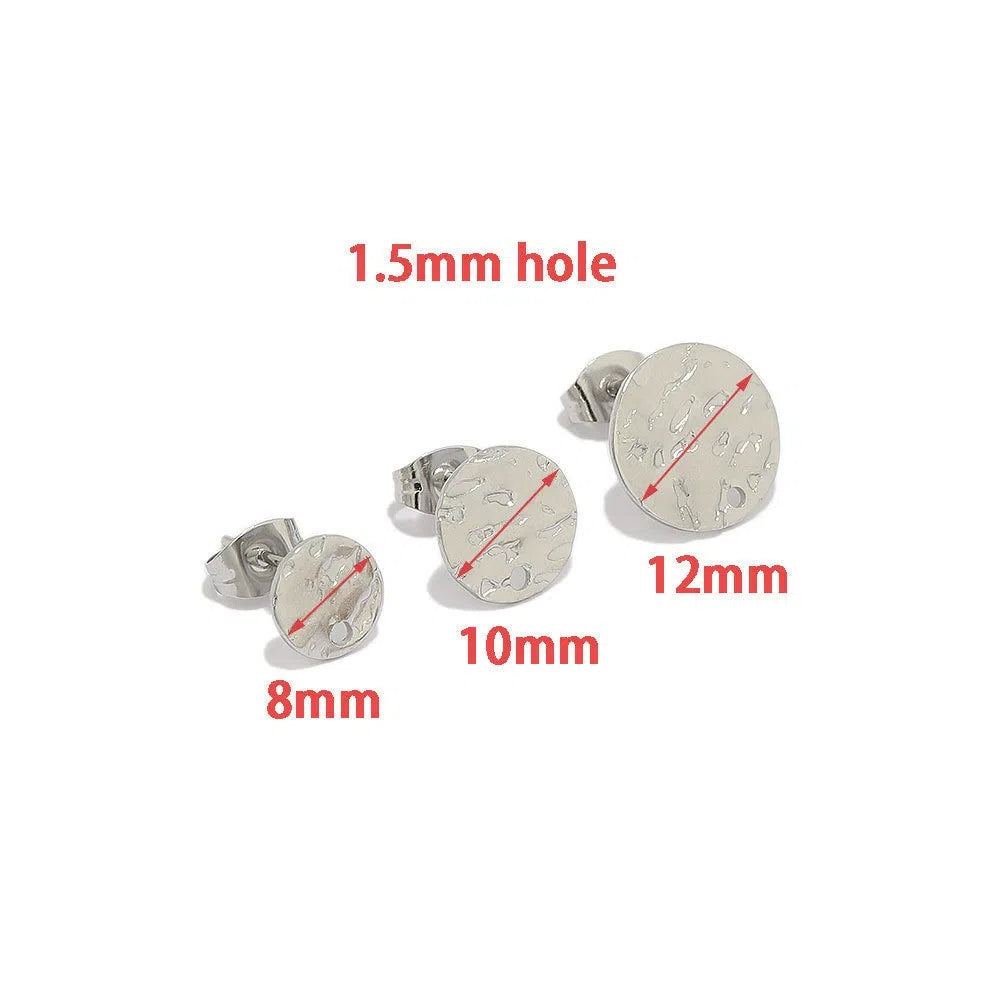 Stainless Steel Hammered Round Stud Earrings with Hole