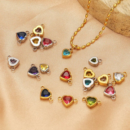 Stainless Steel Heart Crystal Charms & Connectors