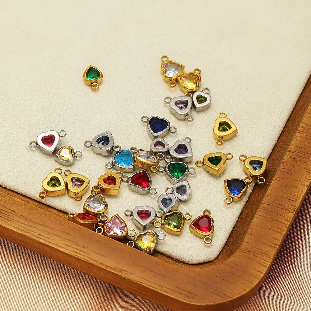 Stainless Steel Heart Crystal Charms & Connectors