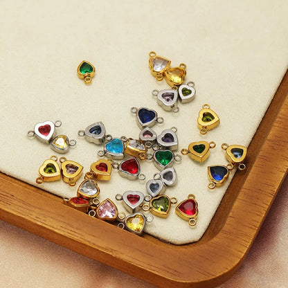 Stainless Steel Heart Crystal Charms & Connectors