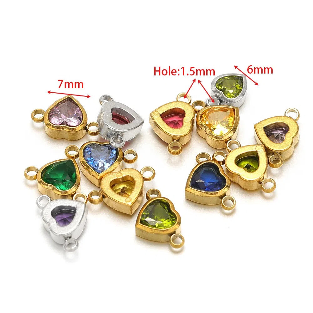 Stainless Steel Heart Crystal Charms & Connectors