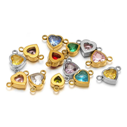 Stainless Steel Heart Crystal Charms & Connectors