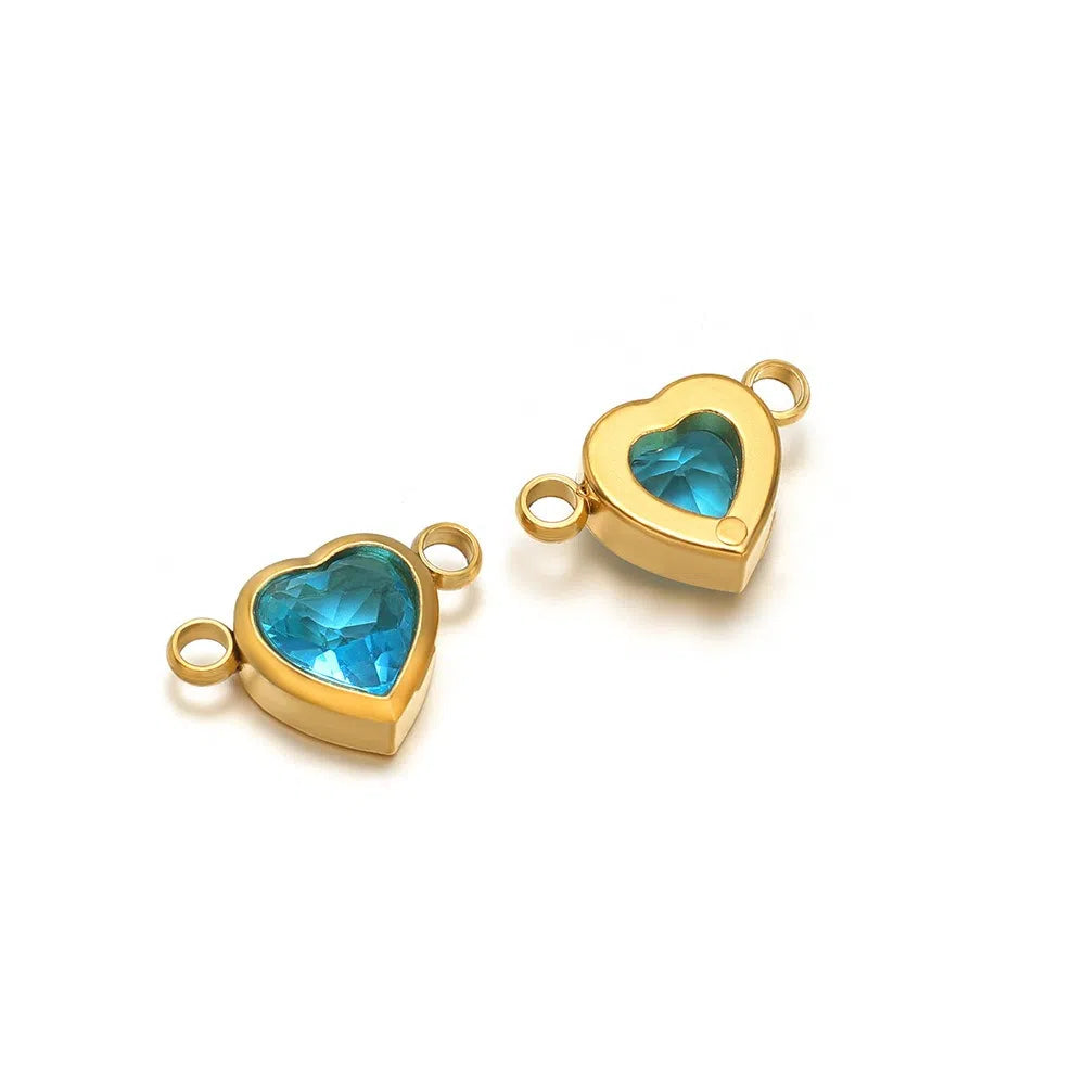 Stainless Steel Heart Crystal Charms & Connectors
